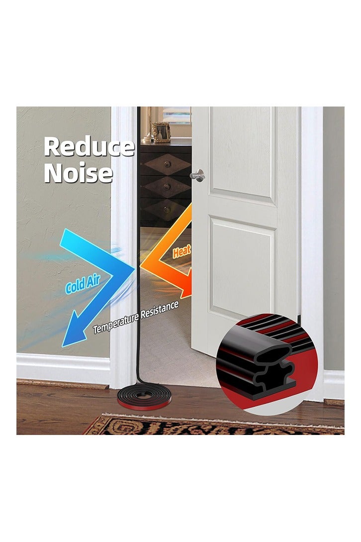 مانع تسرب للطقس، شريط مطاطي أسود على شكل حرف D للأبواب/النوافذ، مانع تسرب ذاتي اللصق لإطار الباب والنوافذ، مانع فجوات عازلة بطول 20 قدمًا - Image 5