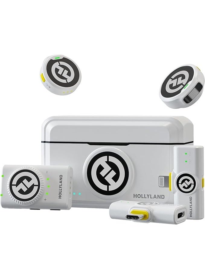 هولي لاند ميكروفون هولي فيو هولي لاند LARK M2 اللاسلكي لجهاز iPhone وAndroid والكاميرا، صوت Hi-Fi 48KHz 24Bit، مدى 1000 قدم، إلغاء الضوضاء، مدة 40 ساعة للتدوين، النسخة البيضاء - Image 1