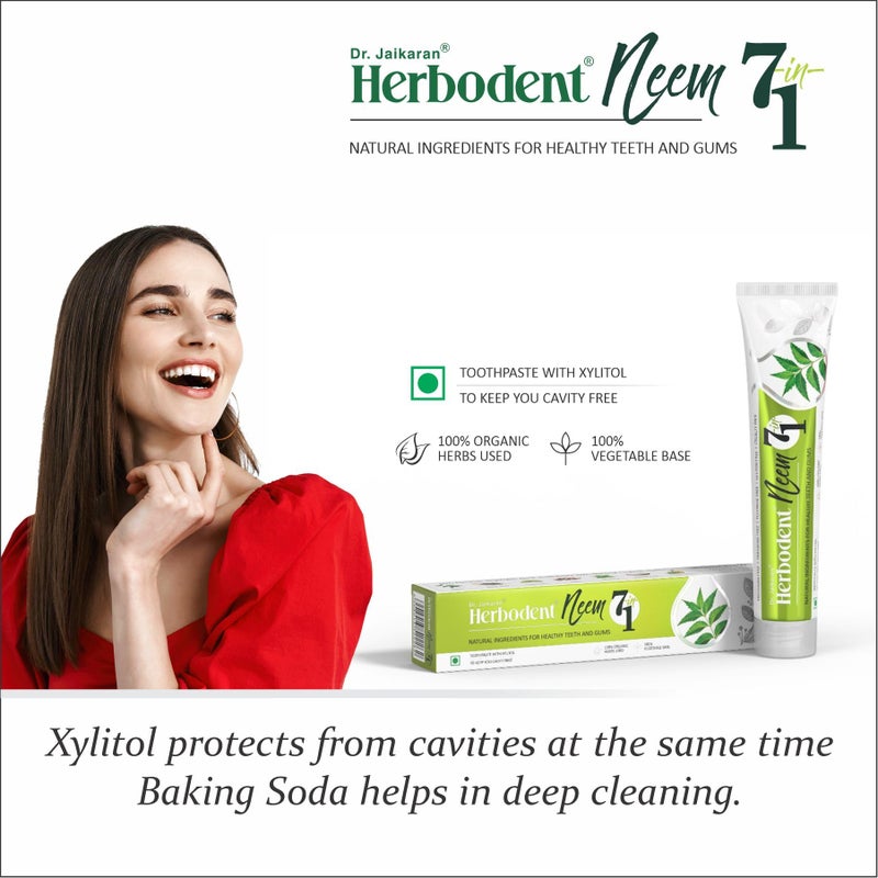 Herbodent® NEEM 7 in 1 Toothpaste - 185g Pack of 1 | Organic Herbs - Neem, Black Seed & Xylitol for Anti Cavity -Cardamom & Mint for Taste & Freshness-Baking Soda for Excellent Cleaning - Image 2