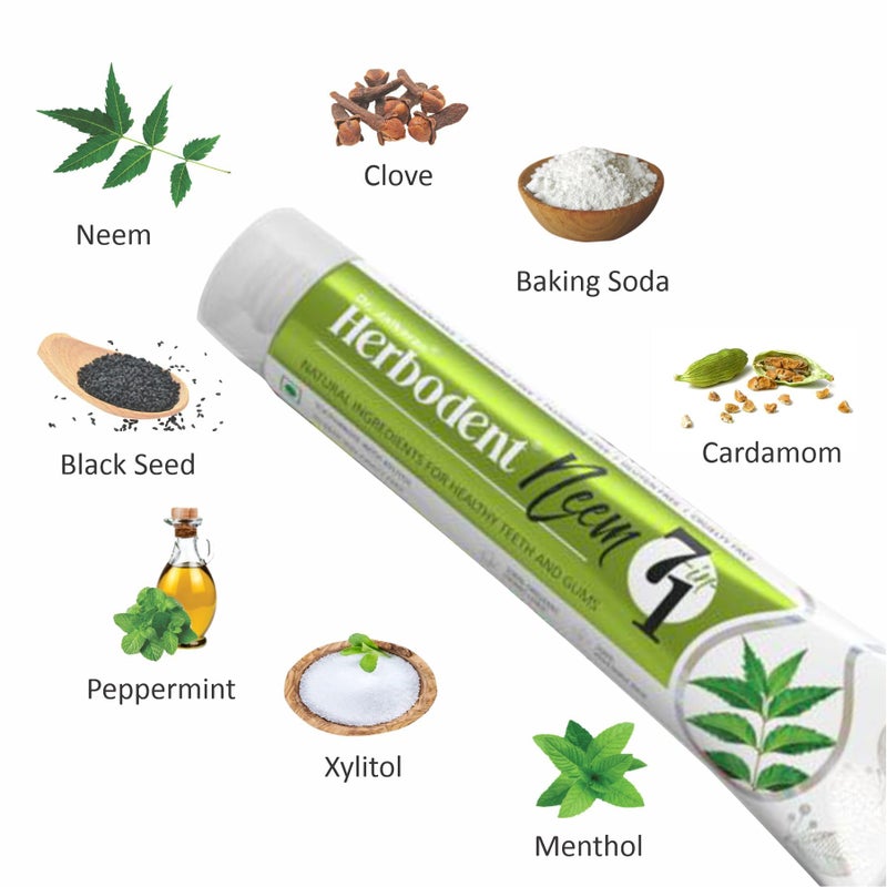 Herbodent® NEEM 7 in 1 Toothpaste - 185g Pack of 1 | Organic Herbs - Neem, Black Seed & Xylitol for Anti Cavity -Cardamom & Mint for Taste & Freshness-Baking Soda for Excellent Cleaning - Image 3