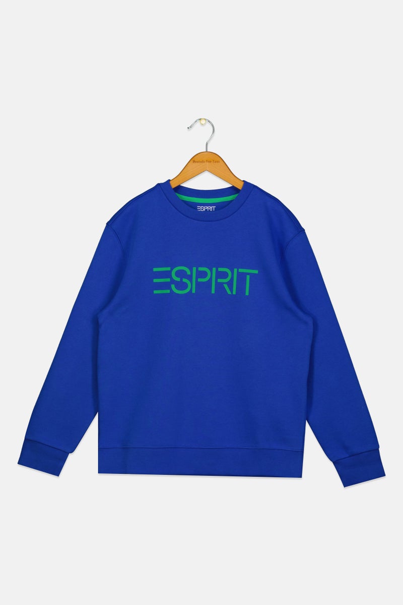 ESPRIT Kids Boy Long Sleeves Brand Logo Sweatshirt, Dark Blue  - Image 1