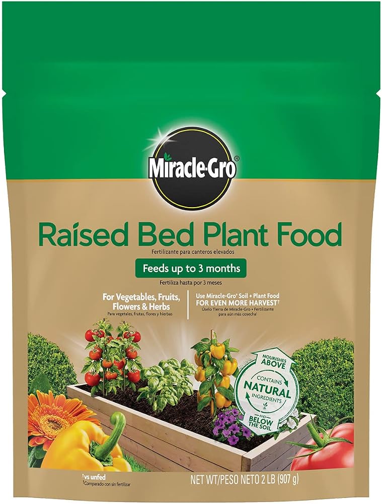 Miracle-Gro Raised Bed Plant Food 5-1-7, 2 lb, Granular Fertilizer for Vegetables, Fruits and Herbs in Raised Garden Beds, One Bag Feeds Two 4x4 ft Beds for up to 3 Months, Apply Dry and Water In - Image 1