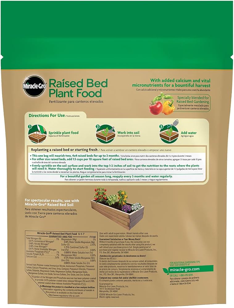 Miracle-Gro Raised Bed Plant Food 5-1-7, 2 lb, Granular Fertilizer for Vegetables, Fruits and Herbs in Raised Garden Beds, One Bag Feeds Two 4x4 ft Beds for up to 3 Months, Apply Dry and Water In - Image 5