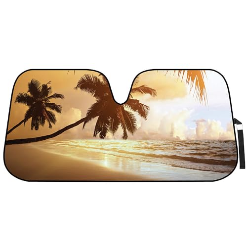 BDK Golden Sunset Beach Front Windshield Sun Shade Accordion Folding Cute Car Window Shades for Truck & Car Sunshade Shield for Sun UV Rays - Visor Protector Keeps Your Vehicle Cool - 58 x 27 inches - Image 1