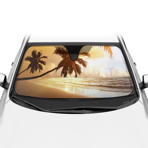 BDK Golden Sunset Beach Front Windshield Sun Shade Accordion Folding Cute Car Window Shades for Truck & Car Sunshade Shield for Sun UV Rays - Visor Protector Keeps Your Vehicle Cool - 58 x 27 inches - Image 2