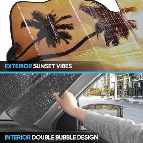 BDK Golden Sunset Beach Front Windshield Sun Shade Accordion Folding Cute Car Window Shades for Truck & Car Sunshade Shield for Sun UV Rays - Visor Protector Keeps Your Vehicle Cool - 58 x 27 inches - Image 4