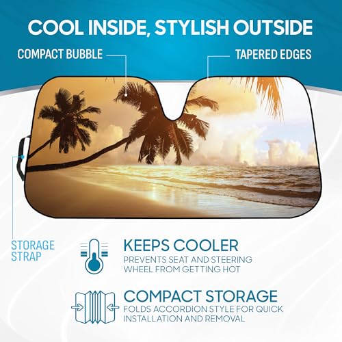 BDK Golden Sunset Beach Front Windshield Sun Shade Accordion Folding Cute Car Window Shades for Truck & Car Sunshade Shield for Sun UV Rays - Visor Protector Keeps Your Vehicle Cool - 58 x 27 inches - Image 3