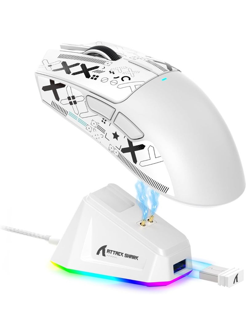 Attack Shark Shark Attack X11 Wireless Tri-Mode Gaming Mouse with Magnetic Charging Base Lightweight Anti-Slip Mouse PixArt PAW3311 Sensor 22K DPI BT/2.4GHz/Wired for PC/Mac White - Image 1