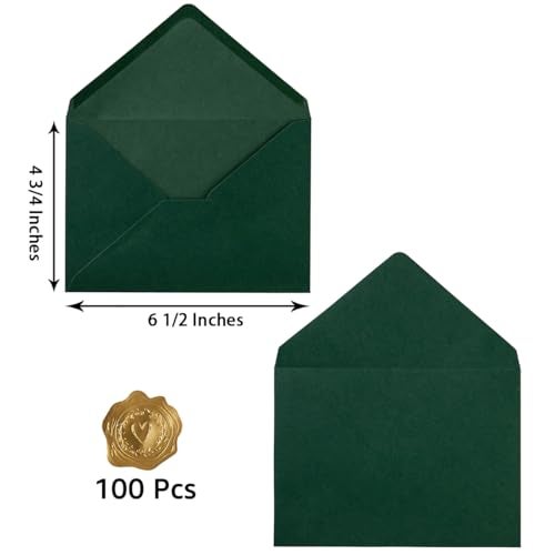 Toperd 100 Pieces A6 Envelopes Colorful 4x6 Envelopes for Greeting Cards, Birthday, Weddings, Baby Shower Invitation Cards (6 1/2 x 4 3/4 Inches, Dark Green) - Image 2