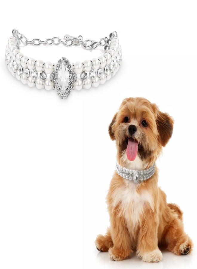 HOWWFALY Dog Pearl Collar and Cat Collars Sliver Chain Necklace Stainless Steel Adjustable Pet Diamonds Collar with Cute Small Bone Accessory for Small Medium Pets Cats Dogs Kitten Puppy - Image 1
