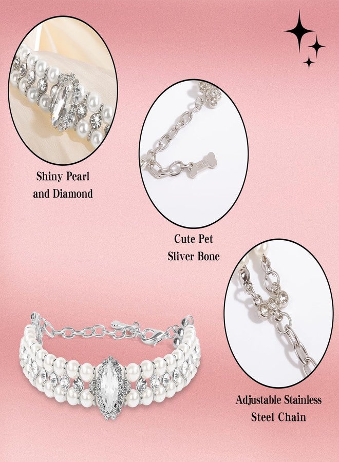 HOWWFALY Dog Pearl Collar and Cat Collars Sliver Chain Necklace Stainless Steel Adjustable Pet Diamonds Collar with Cute Small Bone Accessory for Small Medium Pets Cats Dogs Kitten Puppy - Image 4