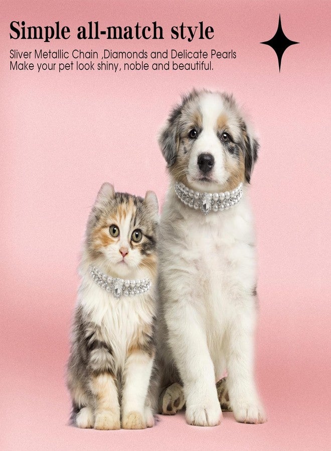 HOWWFALY Dog Pearl Collar and Cat Collars Sliver Chain Necklace Stainless Steel Adjustable Pet Diamonds Collar with Cute Small Bone Accessory for Small Medium Pets Cats Dogs Kitten Puppy - Image 5