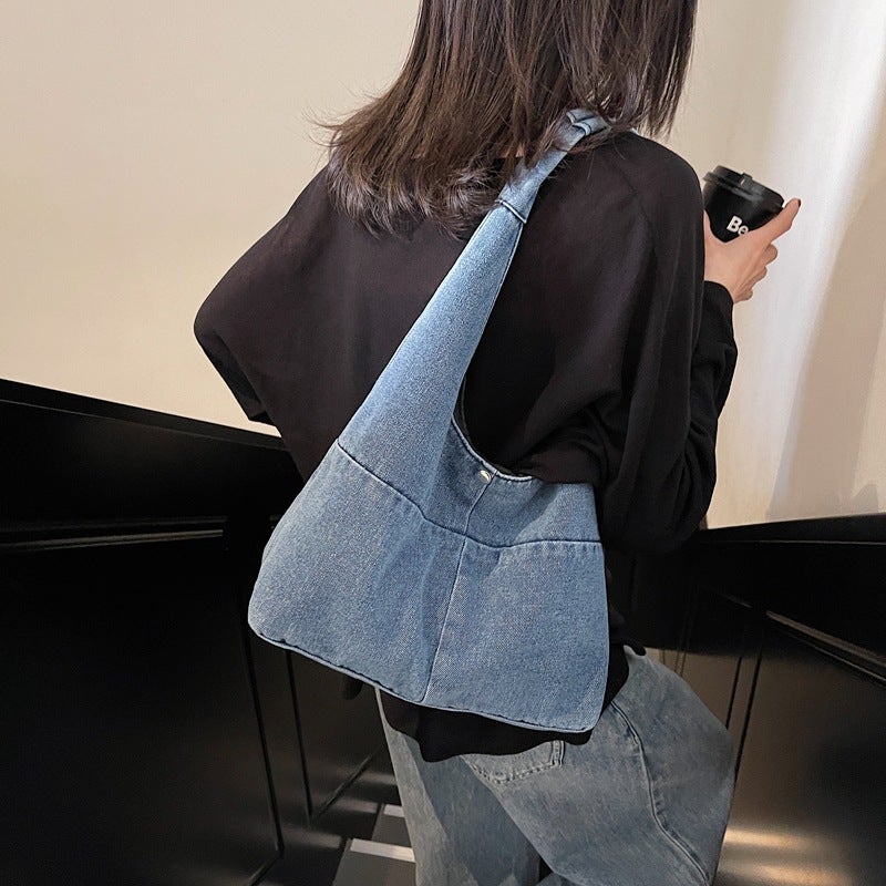 Literature And Art Campus Style Denim Underarm Bag Casual Women'S Bag 2025 Spring And Retro Fashion Shoulder Bag Bucket Bag - Image 4