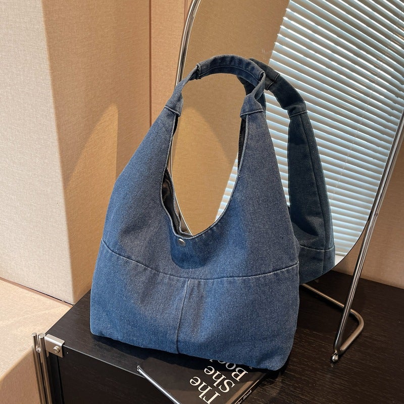 Literature And Art Campus Style Denim Underarm Bag Casual Women'S Bag 2025 Spring And Retro Fashion Shoulder Bag Bucket Bag - Image 5