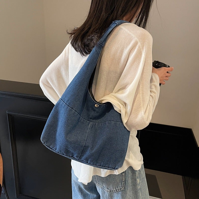 Literature And Art Campus Style Denim Underarm Bag Casual Women'S Bag 2025 Spring And Retro Fashion Shoulder Bag Bucket Bag - Image 2