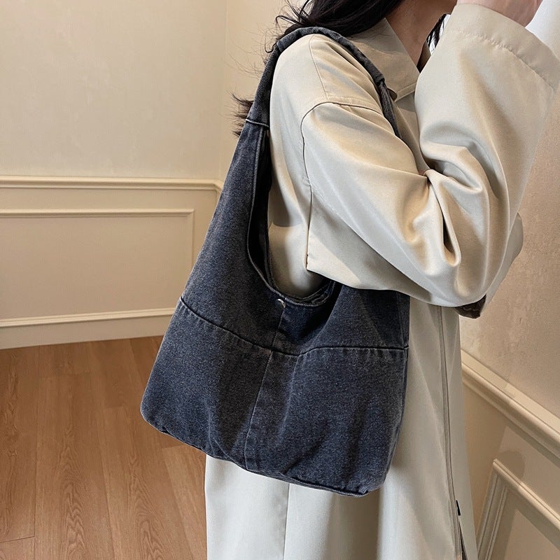 Literature And Art Campus Style Denim Underarm Bag Casual Women'S Bag 2025 Spring And Retro Fashion Shoulder Bag Bucket Bag - Image 3