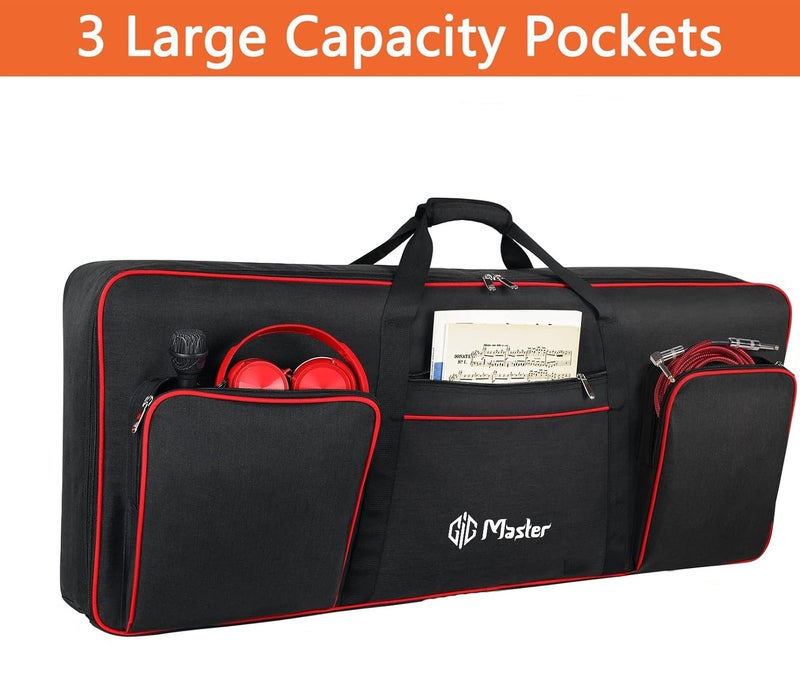 GIG Master Heavy Padded Keyboard Bag/Cover/Case for Yamaha PSR-E473, 61 Keys Keyboard with Dust Cover & Double Pocket(Black & Red) - Image 2