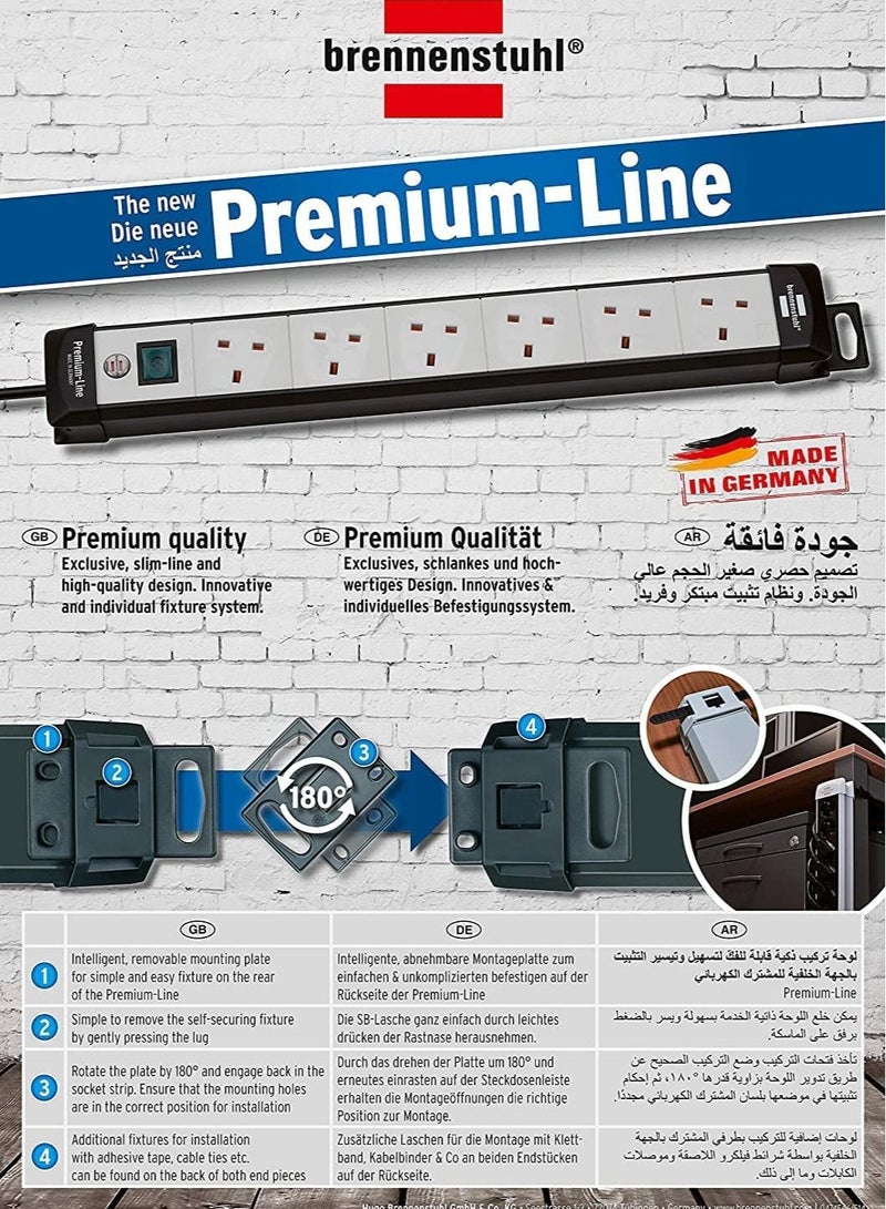 Brennenstuhl Premium-Line, 4-way extension lead (switch and 5m cable - 80° angle of sockets)