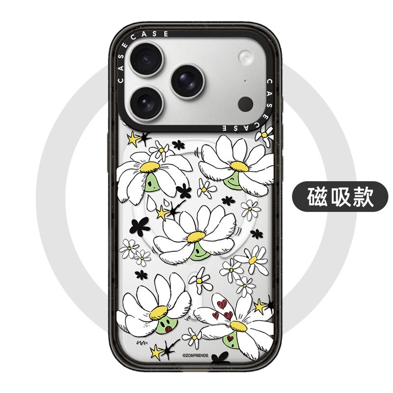 Shockproof Transparent Acrylic Phone Case with Black Frame, MagSafe Compatible and Colorful Print for iPhone - Image 1