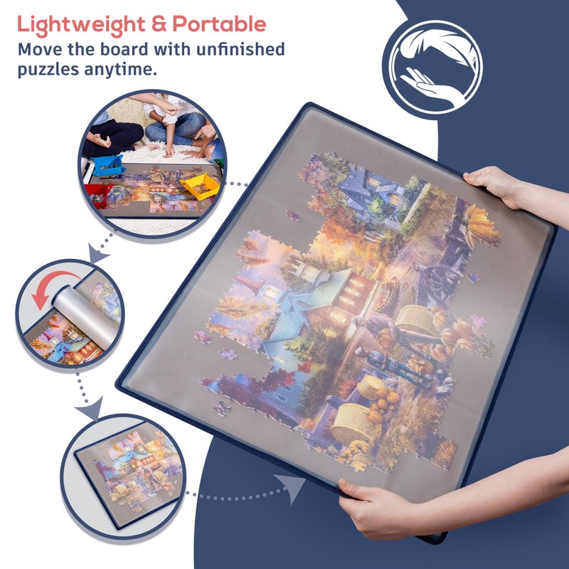 Tektalk Jigsaw Puzzle Board with 6 Color Sorting Trays Portable Puzzle Mat with Dustproof Cover for Puzzle Storage Saver, Non-Slip Surface, Up to 1000 Pieces - Grey - Image 4