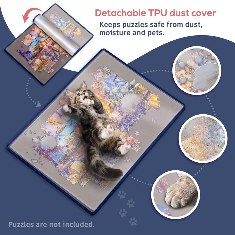 Tektalk Jigsaw Puzzle Board with 6 Color Sorting Trays Portable Puzzle Mat with Dustproof Cover for Puzzle Storage Saver, Non-Slip Surface, Up to 1000 Pieces - Grey - Image 3