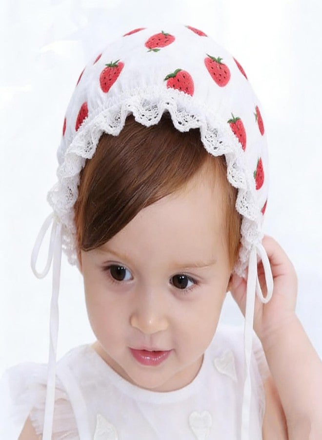 FGSS Baby Girl Boy Lace Cotton Bonnet Newborn Infant Soft Warm Cap Toddlers Breathable Eyelet Beanie Sun Protection Hat Strawberry - Image 3