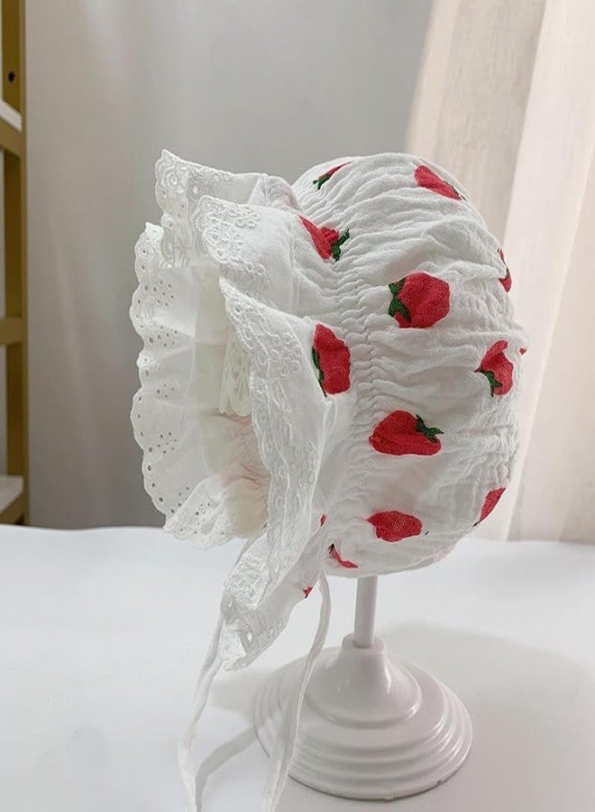 FGSS Baby Girl Boy Lace Cotton Bonnet Newborn Infant Soft Warm Cap Toddlers Breathable Eyelet Beanie Sun Protection Hat Strawberry - Image 2