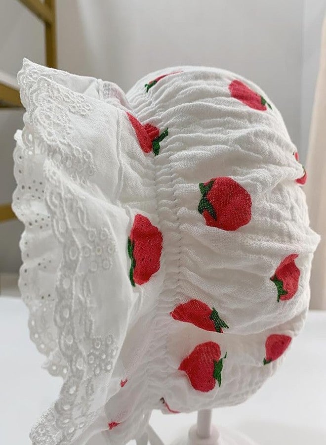 FGSS Baby Girl Boy Lace Cotton Bonnet Newborn Infant Soft Warm Cap Toddlers Breathable Eyelet Beanie Sun Protection Hat Strawberry - Image 4