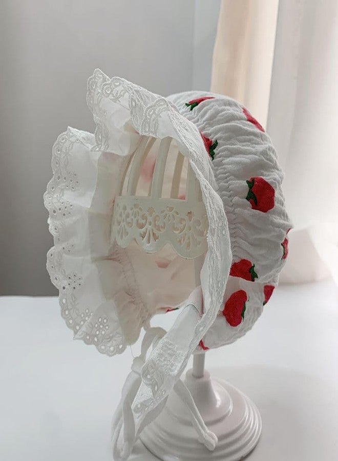 FGSS Baby Girl Boy Lace Cotton Bonnet Newborn Infant Soft Warm Cap Toddlers Breathable Eyelet Beanie Sun Protection Hat Strawberry - Image 5