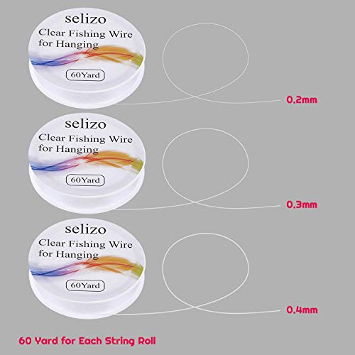 selizo Fishing Wire, Selizo 3Pcs Clear Fishing Line Jewelry String Invisible Nylon Thread for Hanging Decorations, Beading and Crafts (3 Sizes, 60 Yards per Roll) - Image 3