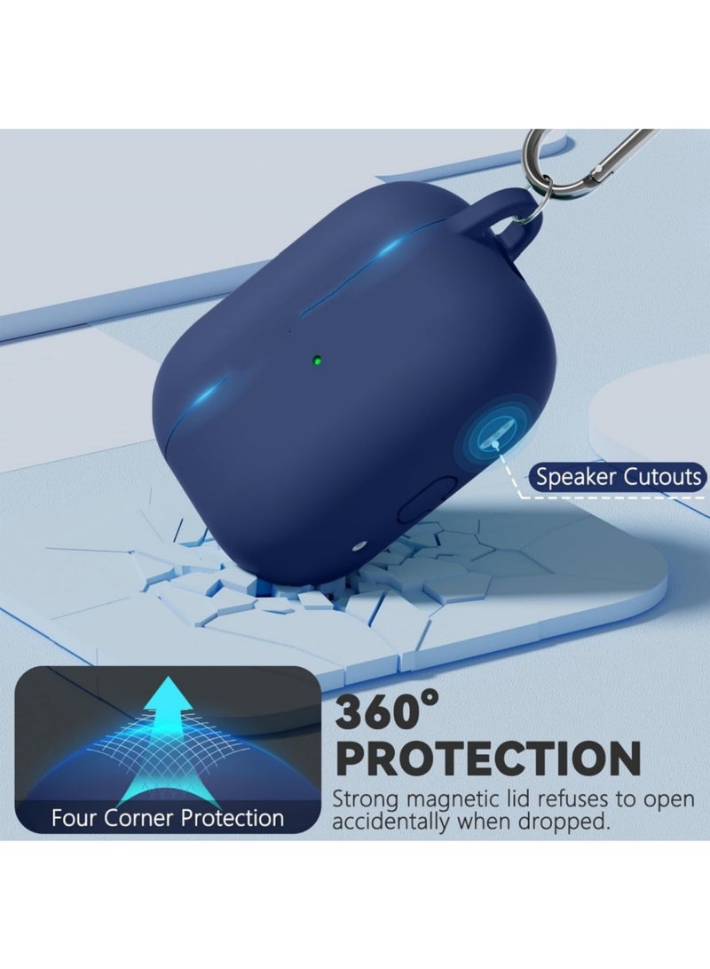 Aookay for Apple AirPods Pro 3/AirPods Pro 3th Generation Case Cover with Keychain, Full Protective Silicone Case Accessories, Front LED Visible (Dark Blue) - Image 5