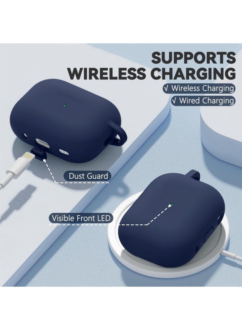 Aookay for Apple AirPods Pro 3/AirPods Pro 3th Generation Case Cover with Keychain, Full Protective Silicone Case Accessories, Front LED Visible (Dark Blue) - Image 2