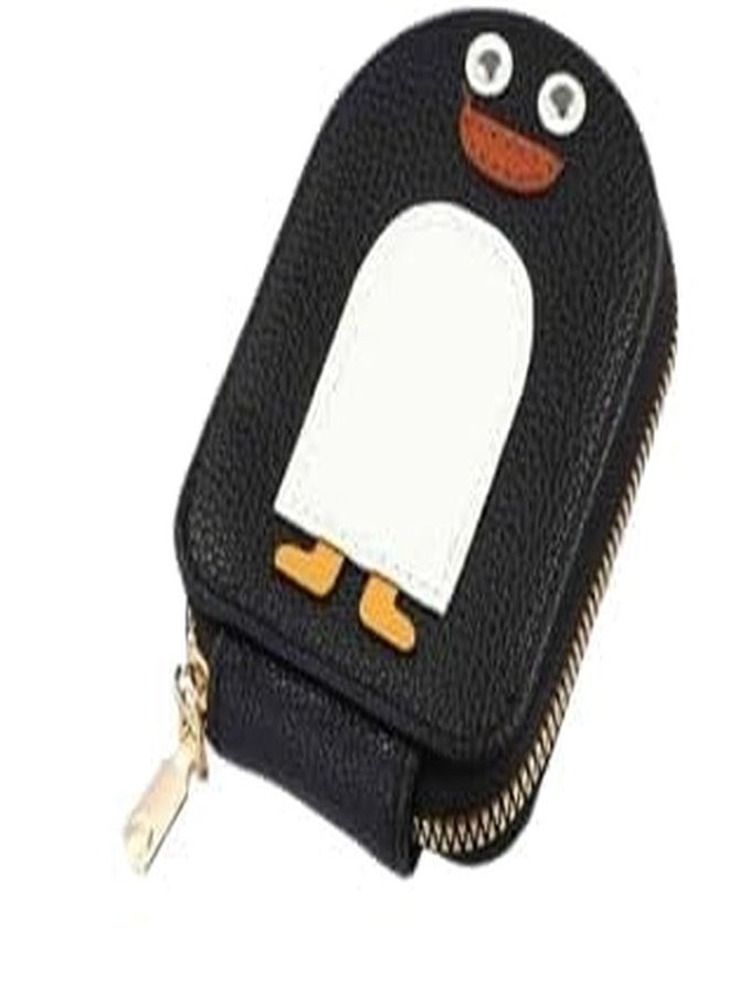 Cute Cartoon Penguin RFID Blocking Card Holder Wallet with Zipper Closure Compact Multi Card Organizer for Women and Girls (Black) - Image 2