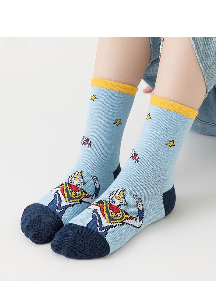 Generic 5 pairs of cartoon Ultraman pattern children's socks, cotton socks, stacked socks, sports socks, comfortable and versatile (size: recommended foot length: 17-19CM; Suitable for children aged 6-8) - Image 4