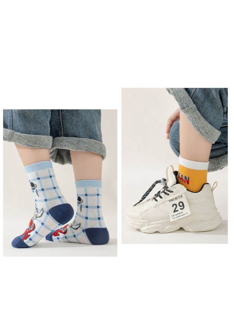 Generic 5 pairs of cartoon Ultraman pattern children's socks, cotton socks, stacked socks, sports socks, comfortable and versatile (size: recommended foot length: 17-19CM; Suitable for children aged 6-8) - Image 5