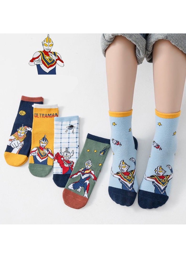 Generic 5 pairs of cartoon Ultraman pattern children's socks, cotton socks, stacked socks, sports socks, comfortable and versatile (size: recommended foot length: 17-19CM; Suitable for children aged 6-8) - Image 3