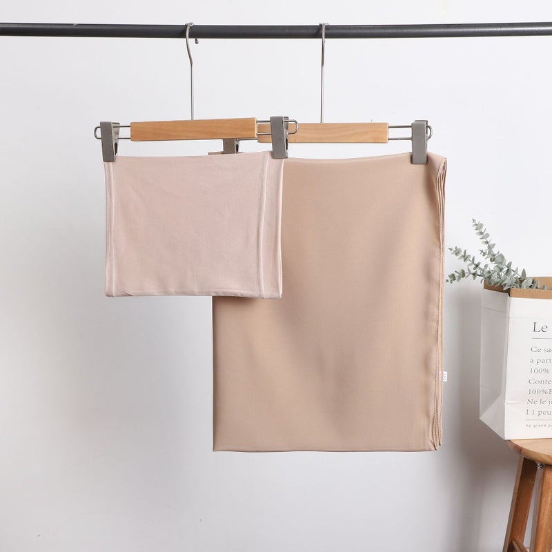 Pearl Chiffon Long Scarf Hijab with Milk Silk Cap Coffee - Image 2