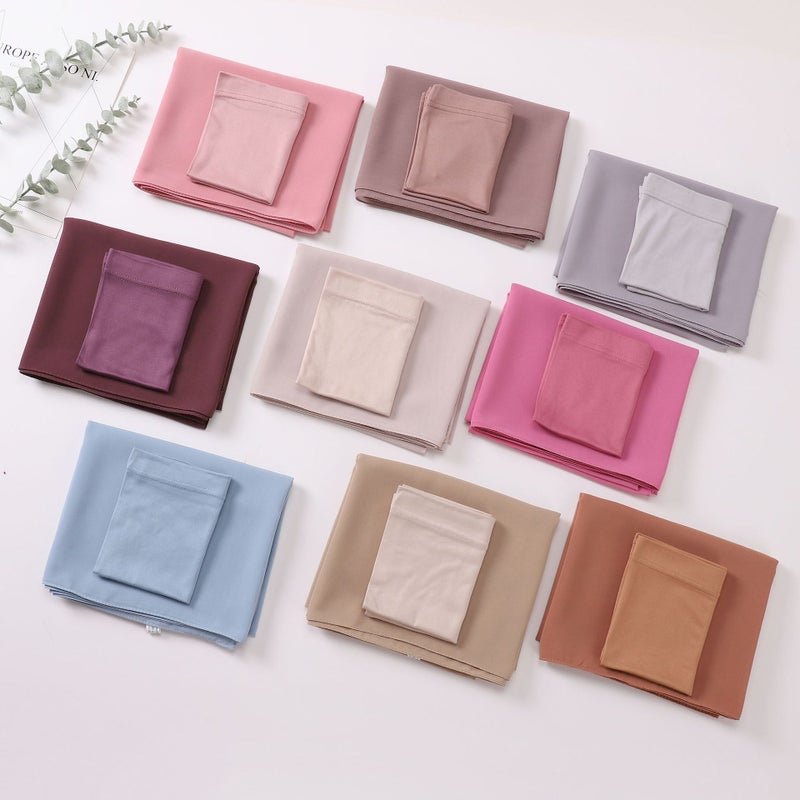 Pearl Chiffon Long Scarf Hijab with Milk Silk Cap Coffee - Image 5