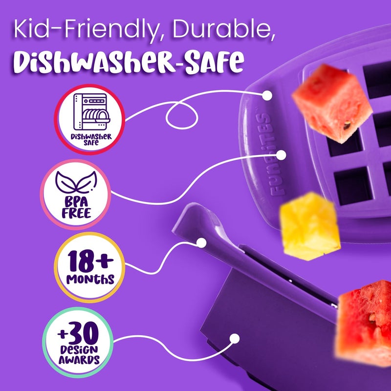 FUNBITES Sandwich Cutter for Kids Lunch, Mini Cookie Cutters, Bento Box Accessories, Cuts Food into Bite-Size Shapes for Toddler Lunch, Great for picky eaters - Purple Squares 1pk - Image 3