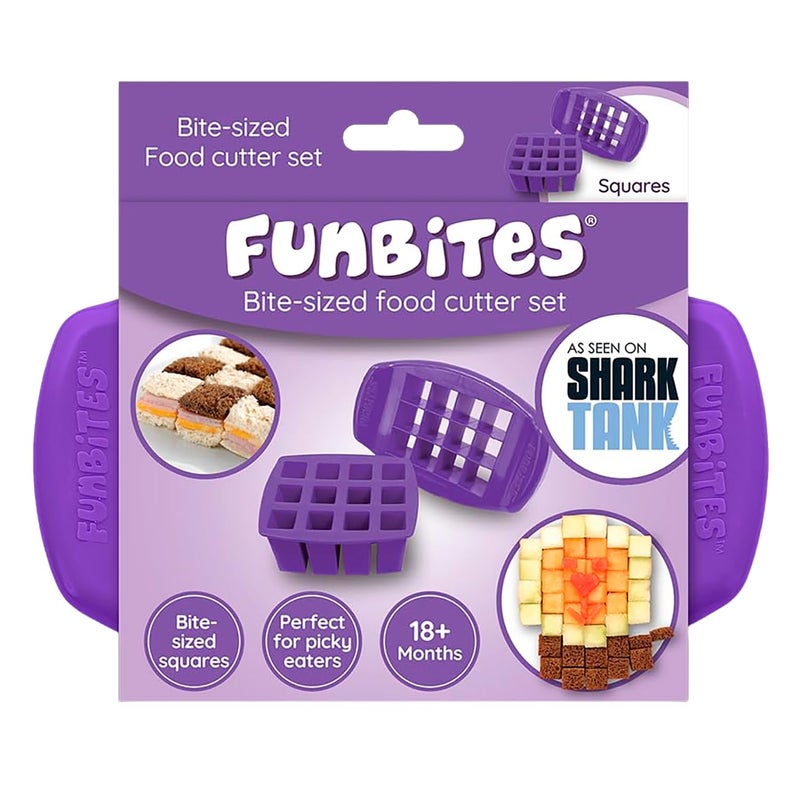 FUNBITES Sandwich Cutter for Kids Lunch, Mini Cookie Cutters, Bento Box Accessories, Cuts Food into Bite-Size Shapes for Toddler Lunch, Great for picky eaters - Purple Squares 1pk - Image 1
