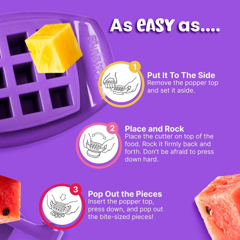 FUNBITES Sandwich Cutter for Kids Lunch, Mini Cookie Cutters, Bento Box Accessories, Cuts Food into Bite-Size Shapes for Toddler Lunch, Great for picky eaters - Purple Squares 1pk - Image 4