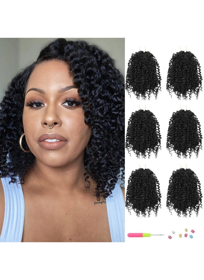 Hanne Fashion 6 Packs Curly Crochet Hair 8 Inches 120 Strands Short Prelooped Crochet Hair Short Braids For Black Women (6Packs1B)  - Image 2