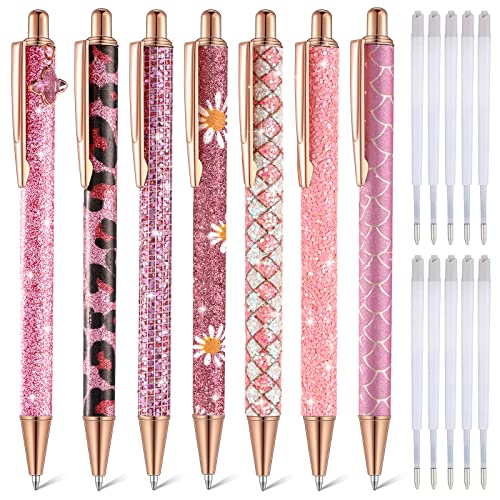 Sherr 7 Pcs Fancy Pens for Women Cute Sparkly Glitter Pens with 10 Pcs Black Ink Refills Pretty Gifts for Girls Office School Christmas Graduation(Pink,Cute) - Image 1