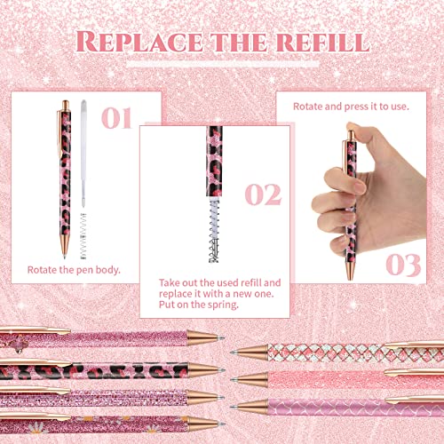 Sherr 7 Pcs Fancy Pens for Women Cute Sparkly Glitter Pens with 10 Pcs Black Ink Refills Pretty Gifts for Girls Office School Christmas Graduation(Pink,Cute) - Image 3