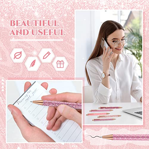 Sherr 7 Pcs Fancy Pens for Women Cute Sparkly Glitter Pens with 10 Pcs Black Ink Refills Pretty Gifts for Girls Office School Christmas Graduation(Pink,Cute) - Image 4