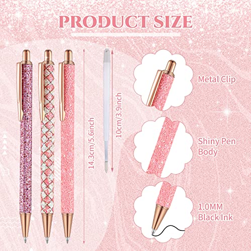 Sherr 7 Pcs Fancy Pens for Women Cute Sparkly Glitter Pens with 10 Pcs Black Ink Refills Pretty Gifts for Girls Office School Christmas Graduation(Pink,Cute) - Image 2