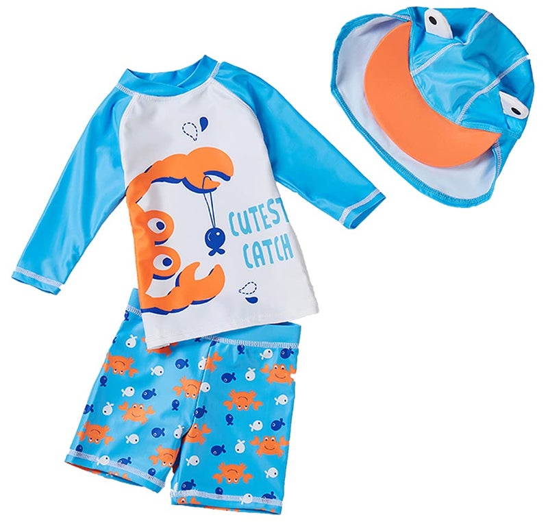 SGMWVB Baby and Toddler Boys' 3-Piece Swimsuit Set Bathing Suit with Hat Crab(2-3T) - Image 1