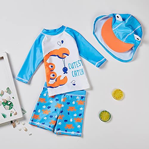 SGMWVB Baby and Toddler Boys' 3-Piece Swimsuit Set Bathing Suit with Hat Crab(2-3T) - Image 2