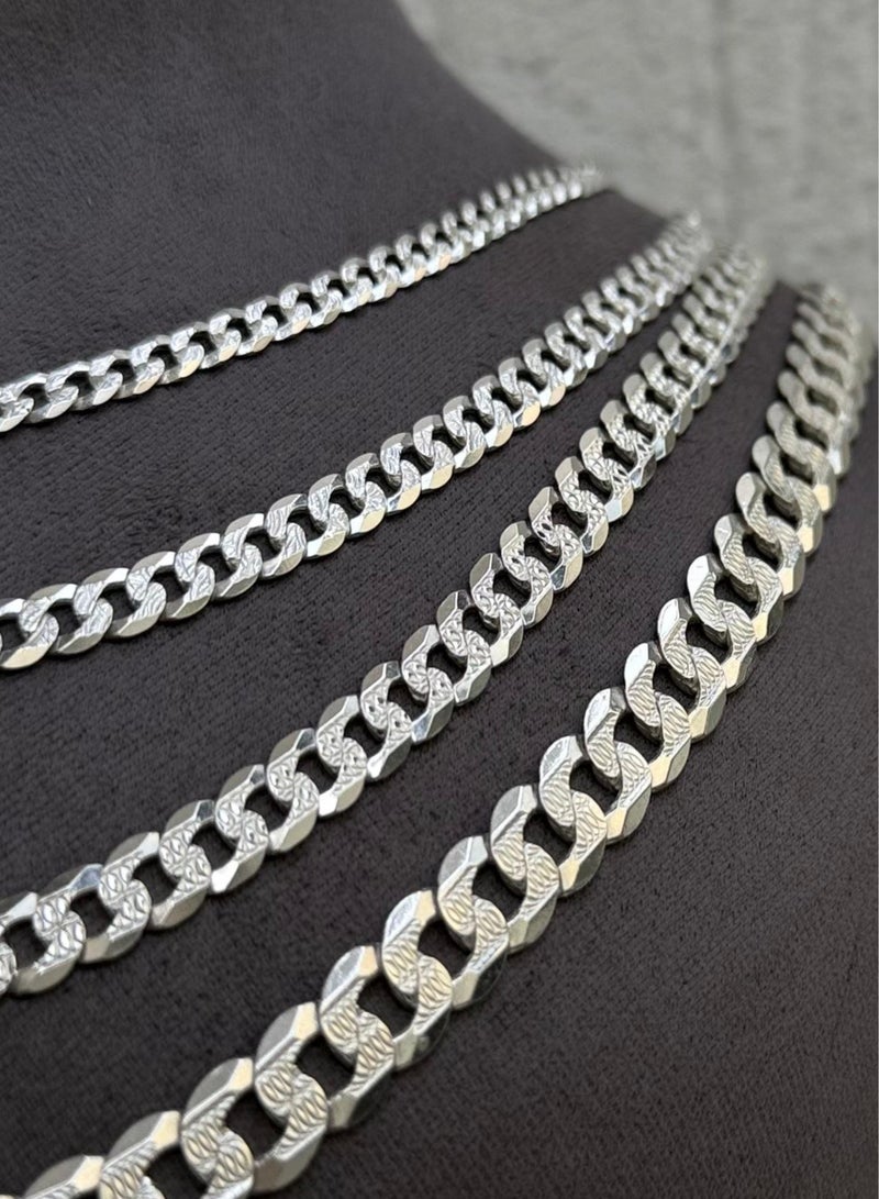 Al Kasr Jewelry Diamond Cut Chain Necklace - Sterling Silver 925 - Plated Rhodium White Gold 18K - 60cm x 10mm - Available in Multiple Size  - Image 4