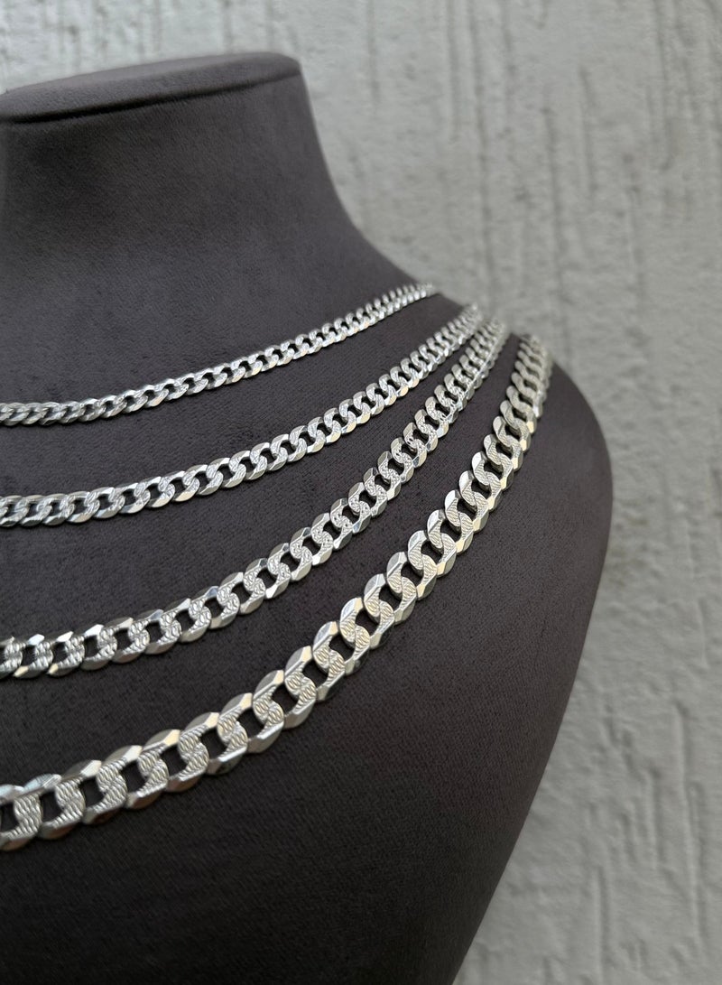 Al Kasr Jewelry Diamond Cut Chain Necklace - Sterling Silver 925 - Plated Rhodium White Gold 18K - 60cm x 10mm - Available in Multiple Size  - Image 2